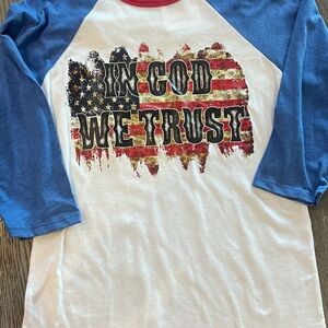In God We Trust Patriotic 3/4 sleeve raglan tee - S - Made in the USA- 🇺🇸- NWT